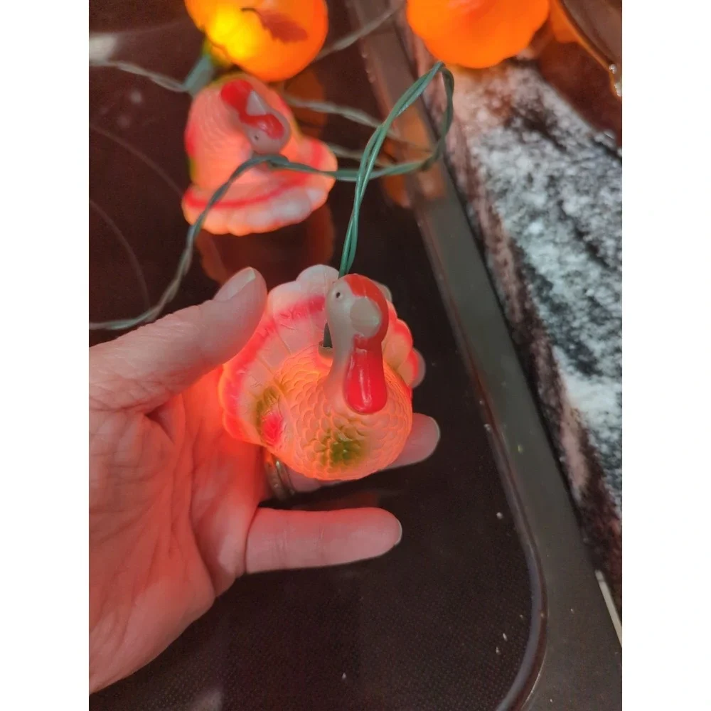 Vintage 10 String Light Thanksgiving Turkeys & PumpkinsPlastic Blow Molds